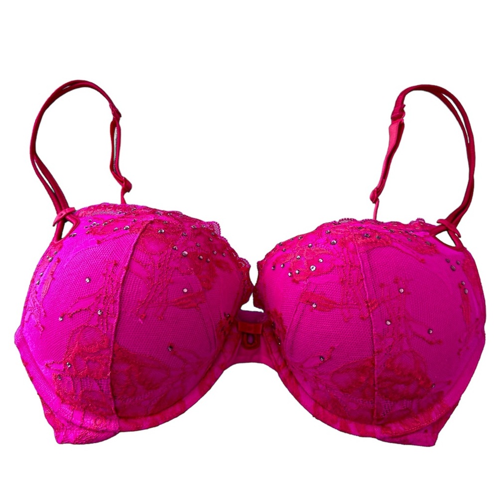 Victoria’s Secret 34D Bombshell Push-Up Bra - Pink Lace with Swarovski Stones